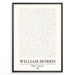 Ladda upp bild till gallerivisning, William Morris Pure Acorn 1892 art print plakat featuring beige botanical pattern of oak leaves and acorns in a minimalist style with black frame
