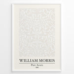 Ladda upp bild till gallerivisning, William Morris Pure Acorn 1892 art print plakat featuring beige botanical pattern of oak leaves and acorns in a minimalist style with black frame
