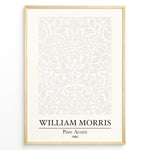 Ladda upp bild till gallerivisning, William Morris Pure Acorn 1892 art print plakat featuring beige botanical pattern of oak leaves and acorns in a minimalist style with black frame
