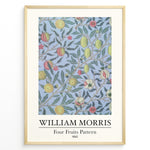 Ladda upp bild till gallerivisning, Framed William Morris Four Fruits Pattern 1862 art print plakat with yellow and red fruits and green leaves on a light blue background.
