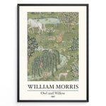 Ladda upp bild till gallerivisning, William Morris Owl and Willow 1887 art print plakat featuring a detailed green landscape with owl, willow tree, horse, birds, and flowers in a black frame.
