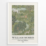 Ladda upp bild till gallerivisning, William Morris Owl and Willow 1887 art print plakat featuring a detailed green landscape with owl, willow tree, horse, birds, and flowers in a black frame.
