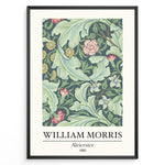 Ladda upp bild till gallerivisning, William Morris Aleicester 1890 vintage floral art print plakat with green leaves and red flowers in black frame.
