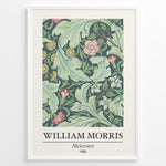 Ladda upp bild till gallerivisning, William Morris Aleicester 1890 vintage floral art print plakat with green leaves and red flowers in black frame.
