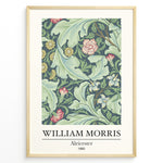 Ladda upp bild till gallerivisning, William Morris Aleicester 1890 vintage floral art print plakat with green leaves and red flowers in black frame.
