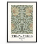 Ladda upp bild till gallerivisning, William Morris Pimpernel 1876 vintage floral art print plakat with green leaves and orange flowers in black frame.
