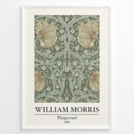Ladda upp bild till gallerivisning, William Morris Pimpernel 1876 vintage floral art print plakat with green leaves and orange flowers in black frame.
