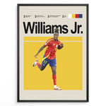 Ladda upp bild till gallerivisning, Nico Williams Jr. fodbold plakat | Spanien landsholdstrøje i rød og blå med jubelscene og stolthed – et must-have til enhver fodboldfan
