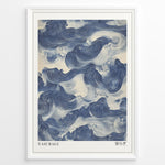 Ladda upp bild till gallerivisning, Japanske plakater | Framed wall art depicting flowing blue Japanese-style ocean waves, titled &quot;Yasuragi&quot; with kanji characters representing peace and tranquility.
