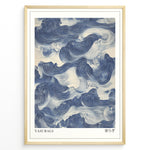 Ladda upp bild till gallerivisning, Japanske plakater | Framed wall art depicting flowing blue Japanese-style ocean waves, titled &quot;Yasuragi&quot; with kanji characters representing peace and tranquility.
