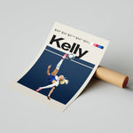 Ladda upp bild till gallerivisning, Chloe Kelly Kvinde fodbold plakater | England landsholdstrøje i blå og hvid under saksespark – perfekt til fans af kvindefodbold og Lionesses
