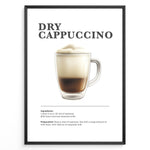 Ladda upp bild till gallerivisning, Illustrated Dry Cappuccino recipe poster with espresso topped with thick milk foam in a clear cup.
