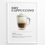 Ladda upp bild till gallerivisning, Illustrated Dry Cappuccino recipe poster with espresso topped with thick milk foam in a clear cup.

