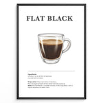 Ladda upp bild till gallerivisning, Flat Black coffee recipe poster with a clear glass cup of espresso and hot water.
