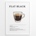 Ladda upp bild till gallerivisning, Flat Black coffee recipe poster with a clear glass cup of espresso and hot water.
