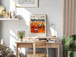 Ladda upp bild till gallerivisning, Netherlands holdfoto plakat | Hollandsk landshold 2024-2025 i orange hjemmebanetrøjer med holdskjold og stærke udtryk.
