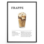 Ladda upp bild till gallerivisning, Frappe iced coffee recipe poster with a tall glass filled with ice and milk coffee.
