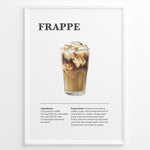 Ladda upp bild till gallerivisning, Frappe iced coffee recipe poster with a tall glass filled with ice and milk coffee.
