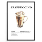 Ladda upp bild till gallerivisning, Frappuccino recipe poster with a glass mug of blended iced coffee topped with whipped cream.
