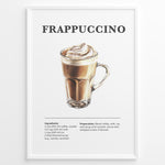 Ladda upp bild till gallerivisning, Frappuccino recipe poster with a glass mug of blended iced coffee topped with whipped cream.
