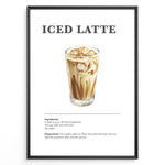 Ladda upp bild till gallerivisning, Iced latte recipe poster with a glass of iced espresso and milk.
