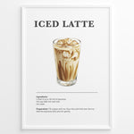 Ladda upp bild till gallerivisning, Iced latte recipe poster with a glass of iced espresso and milk.
