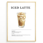Ladda upp bild till gallerivisning, Iced latte recipe poster with a glass of iced espresso and milk.
