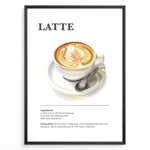 Ladda upp bild till gallerivisning, Latte recipe artwork with a cup of latte art on a saucer with a spoon.
