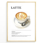 Ladda upp bild till gallerivisning, Latte recipe artwork with a cup of latte art on a saucer with a spoon.
