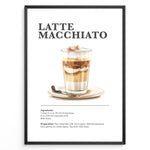 Ladda upp bild till gallerivisning, Latte Macchiato recipe artwork with a layered coffee glass, saucer, and spoon.
