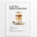 Ladda upp bild till gallerivisning, Latte Macchiato recipe artwork with a layered coffee glass, saucer, and spoon.
