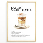 Ladda upp bild till gallerivisning, Latte Macchiato recipe artwork with a layered coffee glass, saucer, and spoon.
