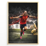 Ladda upp bild till gallerivisning, Mikel Merino plakat i Spaniens landsholdstrøje med moderne sort-hvid baggrund og jubelscene
