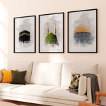 Ladda upp bild till gallerivisning, 3x Islam Plakater | Kaaba Mecca, Masjid an-Nabawi &amp; Al-Aqsa Mosque Islamisk Plakater
