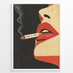 Ladda upp bild till gallerivisning, Retro pop art poster featuring red lips holding a smoking cigarette with the words “Take It Slow” on a dark background, framed as modern wall art.
